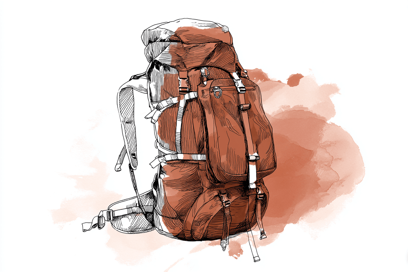 Hand-drawn illustration of a backpack